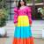 Multicolor colourblocked cotton fit & flare maxi dress for women