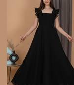Black ruffled georgette gown dress for women
