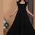 Black ruffled georgette gown dress for women