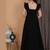 Black ruffled georgette gown dress for women