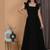 Black ruffled georgette gown dress for women