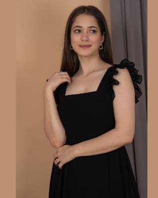 Black ruffled georgette gown dress for women 4