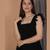 Black ruffled georgette gown dress for women