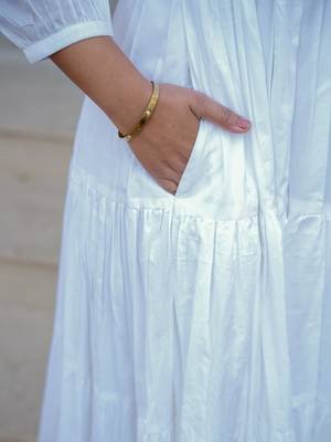 White solid cotton ruffled dress for women 4