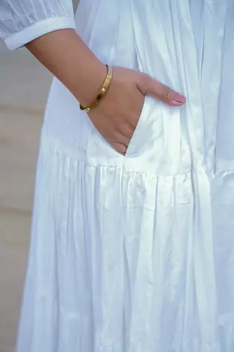 White solid cotton ruffled dress for women