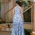 Blue floral printed fabric maxi dress for women