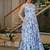 Blue floral printed fabric maxi dress for women