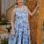 Blue floral printed fabric maxi dress for women
