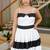 Black & white colourblocked cotton tiered dress for women