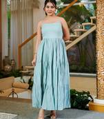 Grey solid cotton fit & flare maxi dress for women