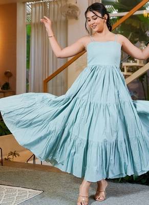 Grey solid cotton fit & flare maxi dress for women 3