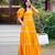 Orange lace work cotton fit & flare dress for women