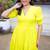 Lemon yellow solid cotton tiered dress for women