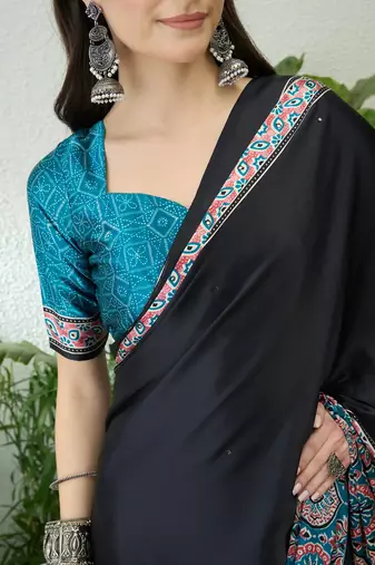Teal green ready to wear saree with unstitched blouse for women