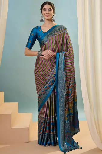 Rama green modern ethnic ready pleated saree with blouse