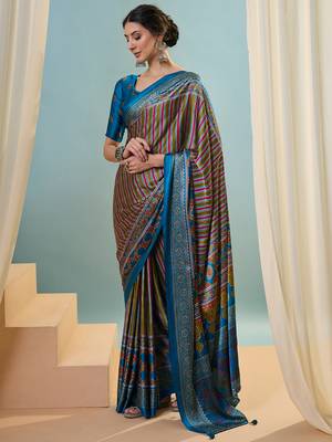 Rama green modern ethnic ready pleated saree with blouse 2