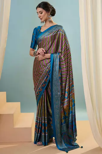 Rama green modern ethnic ready pleated saree with blouse