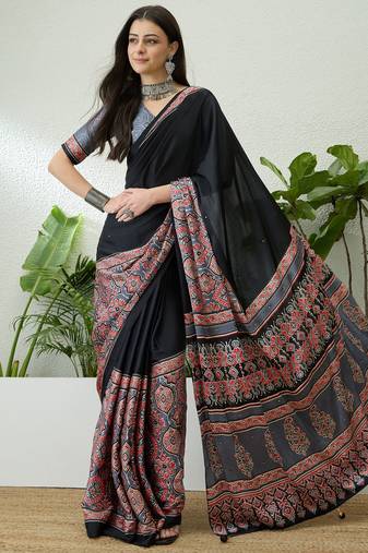 Grey ready pleated saree with designer unstitched blouse