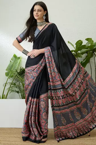 Grey ready pleated saree with designer unstitched blouse