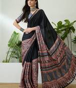 Grey ready pleated saree with designer unstitched blouse