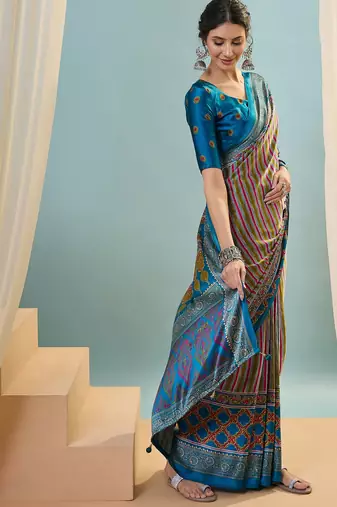 Rama green modern ethnic ready pleated saree with blouse