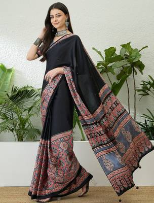 Grey ready pleated saree with designer unstitched blouse 2