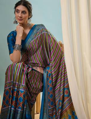Rama green modern ethnic ready pleated saree with blouse 4