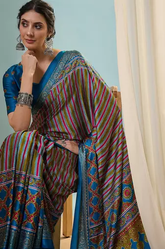 Rama green modern ethnic ready pleated saree with blouse