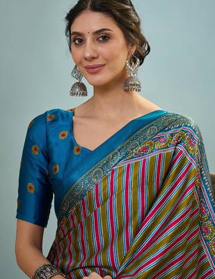 Rama green modern ethnic ready pleated saree with blouse 5