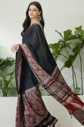 Red party wear ready to wear saree with blouse fabric