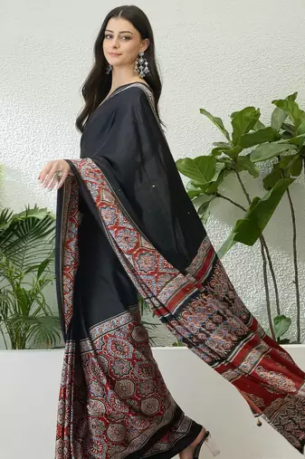 Red party wear ready to wear saree with blouse fabric