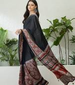Red party wear ready to wear saree with blouse fabric