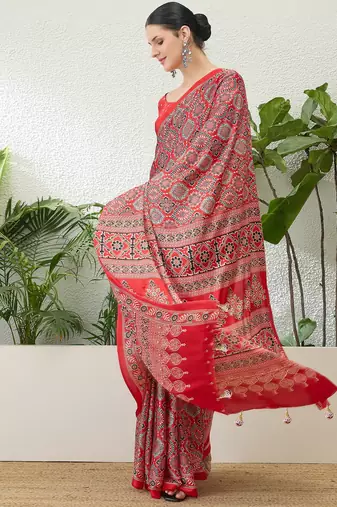 Rani pink designer party wear ready made saree