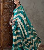 Rama green festive ready to wear saree with designer blouse fabric