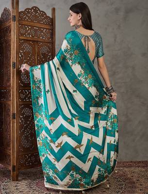 Rama green festive ready to wear saree with designer blouse fabric 2