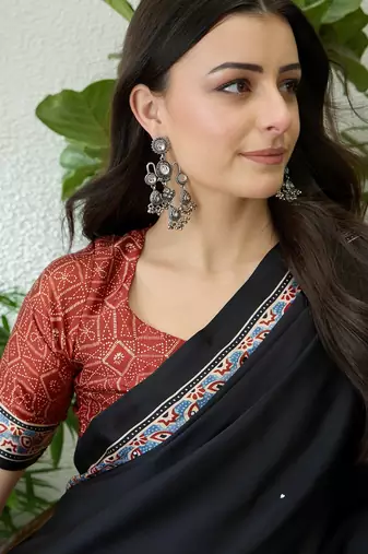 Red party wear ready to wear saree with blouse fabric