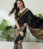 Mehndi green pre stitched saree with unstitched blouse piece