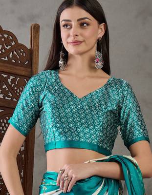 Rama green festive ready to wear saree with designer blouse fabric 3