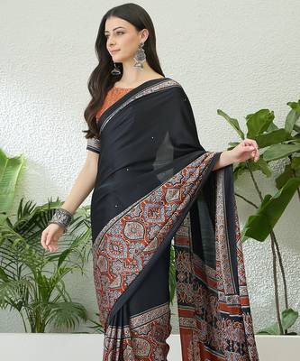 Rust orange instant wear saree with unstitched blouse material 1