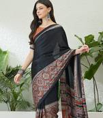 Rust orange instant wear saree with unstitched blouse material