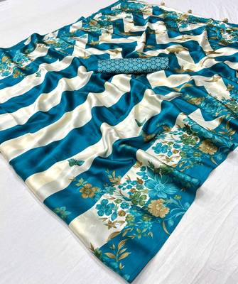 Rama green festive ready to wear saree with designer blouse fabric 5