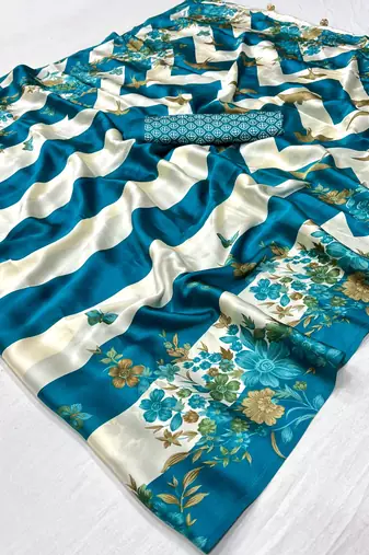 Rama green festive ready to wear saree with designer blouse fabric