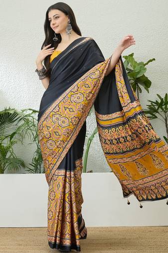 Yellow ready to drape saree with unstitched blouse for women