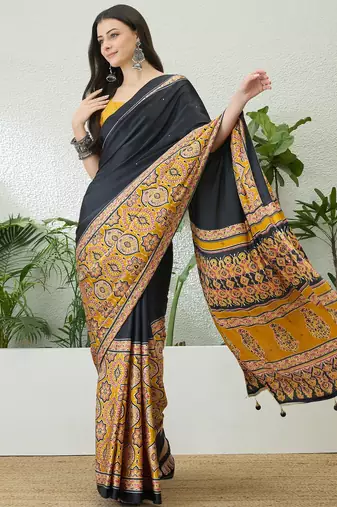 Yellow ready to drape saree with unstitched blouse for women