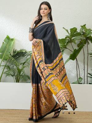 Yellow ready to drape saree with unstitched blouse for women 2