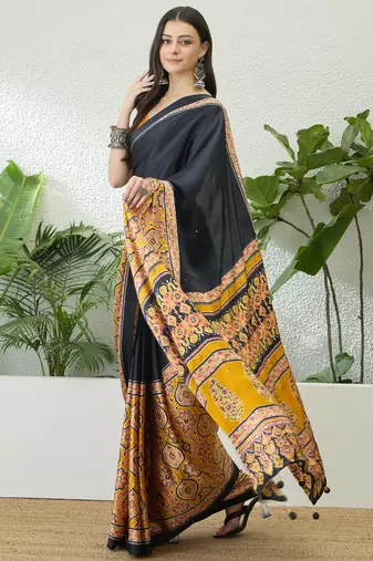 Yellow ready to drape saree with unstitched blouse for women