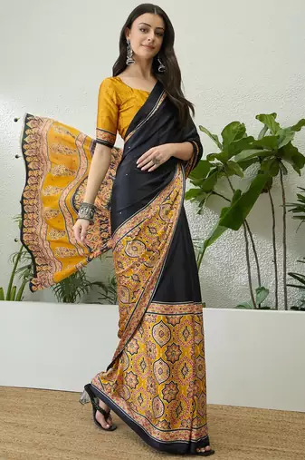 Yellow ready to drape saree with unstitched blouse for women