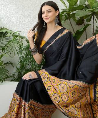Yellow ready to drape saree with unstitched blouse for women 4
