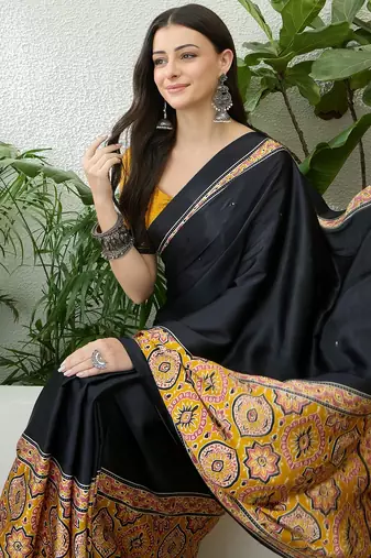 Yellow ready to drape saree with unstitched blouse for women