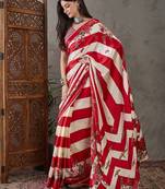 Red elegant ready made saree with matching blouse piece